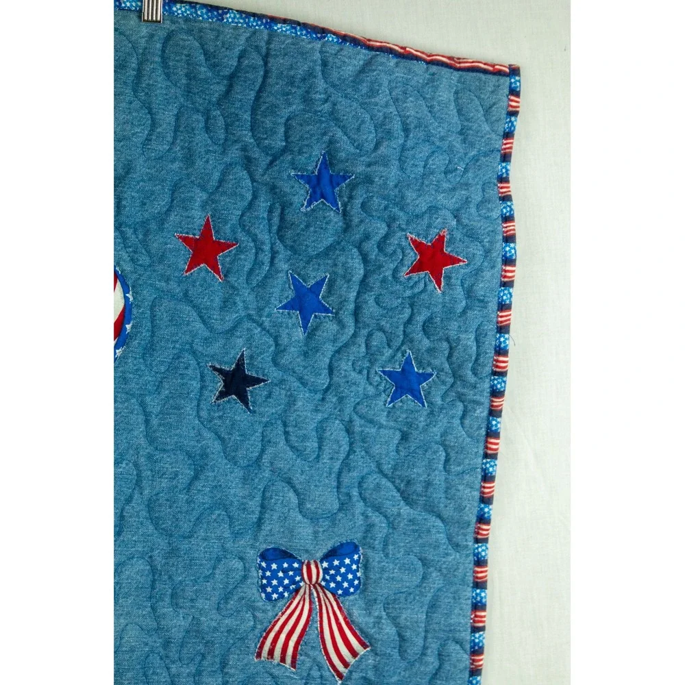 Handmade Patriotic Denim Quilt Americana USA Stars Kids Throw Applique 34 x 41